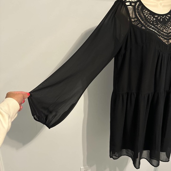 Express Black Long Sleeve Pull over Babydoll Short Dress Size Medium Pre-owned - Picture 3 of 12